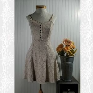 | hint of mint | tan lace bodice skater dress
